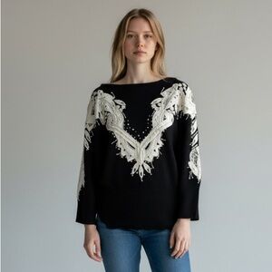 EREZ Vintage sweater with leather and beads embroidered